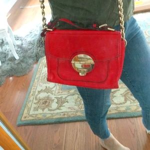Michael Kors red genuine leather purse , crossbody